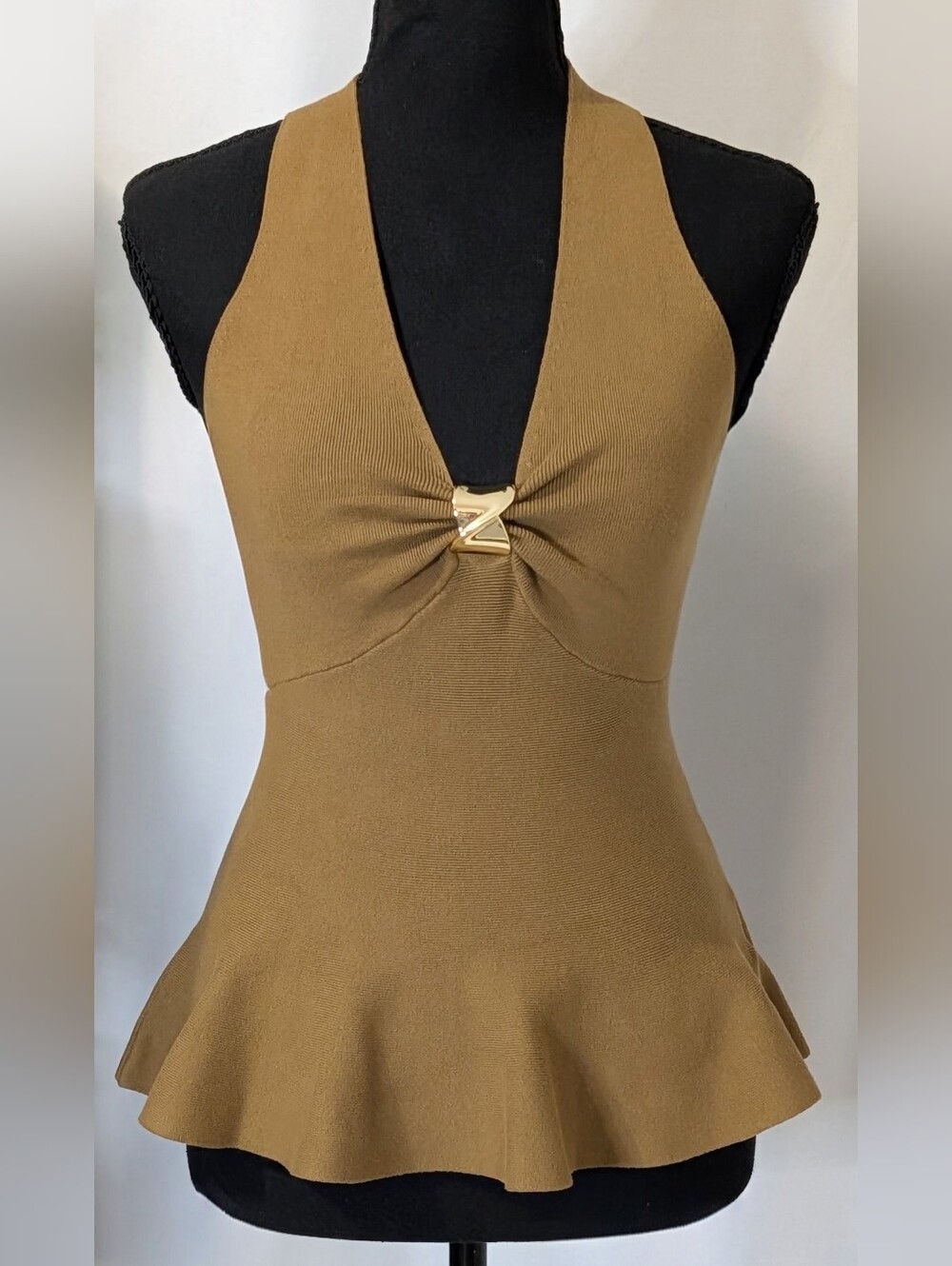 NWT Express Halter V-Neck Hardware Peplum Sweater Tank XS